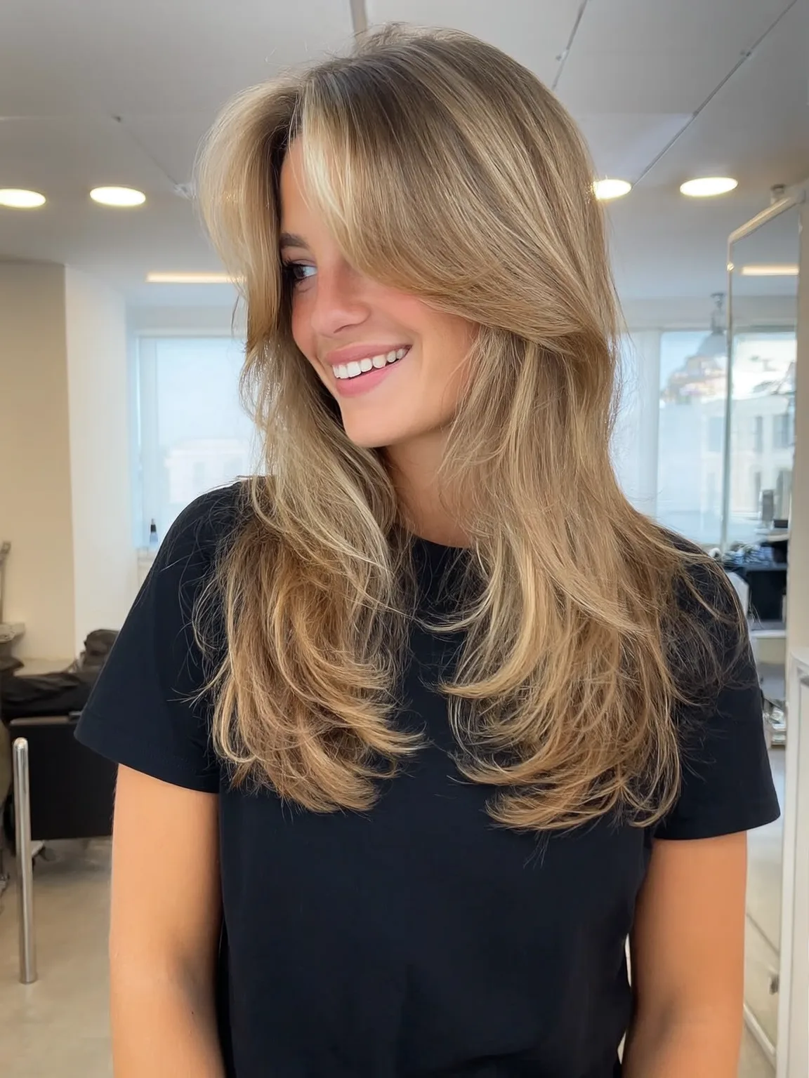 Medium Layered Cut with Golden Blonde Balayage